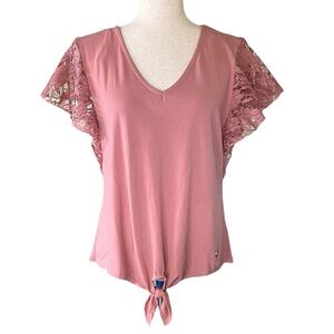 Adrienne Vittadini Soft Pink Blouse with Lace Flutter Sleeve